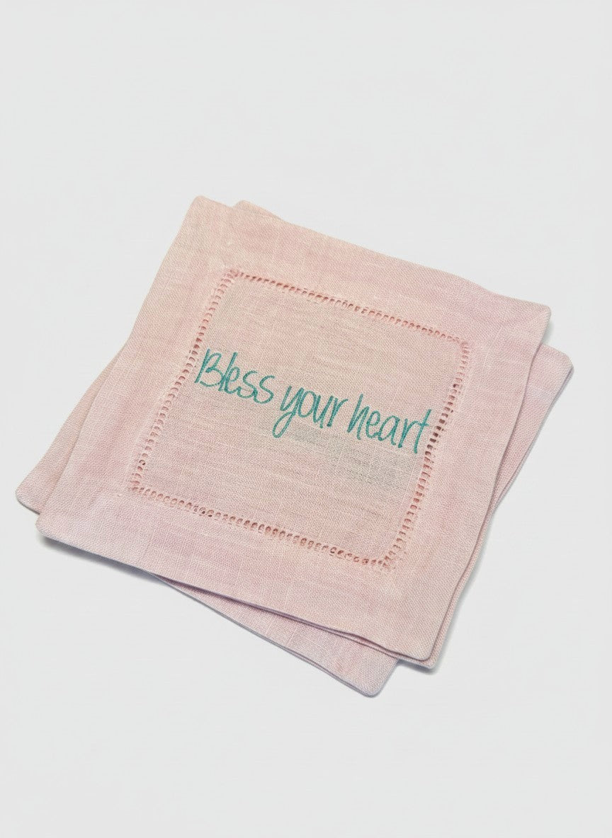 Bless your heart embroidered cocktail napkins