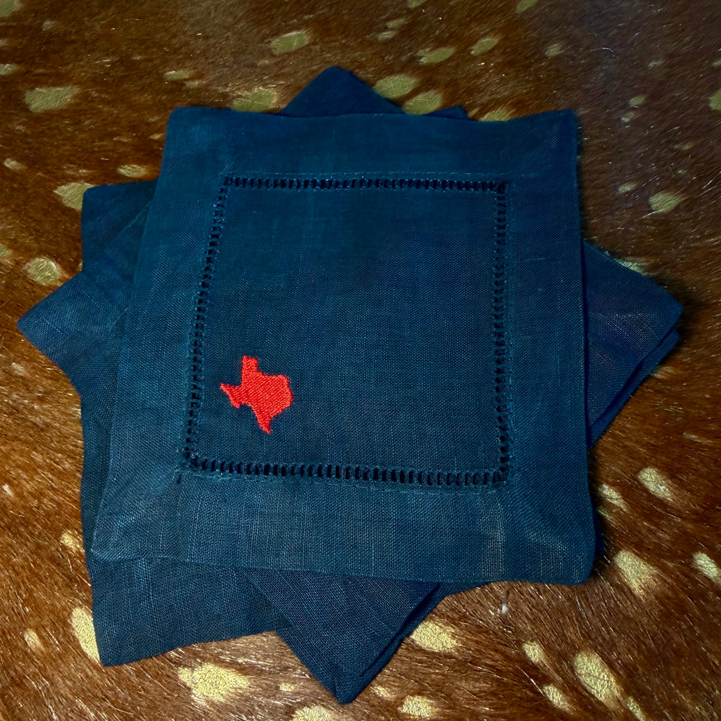 Texas Embroidered Linen Cocktail Napkins