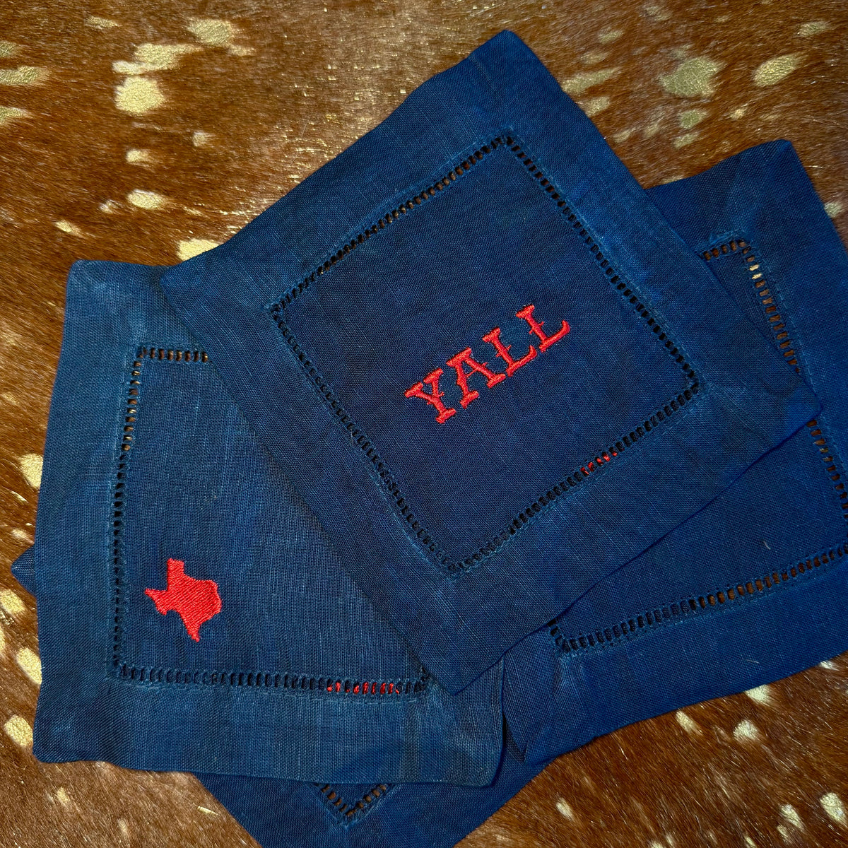 Texas Embroidered Linen Cocktail Napkins