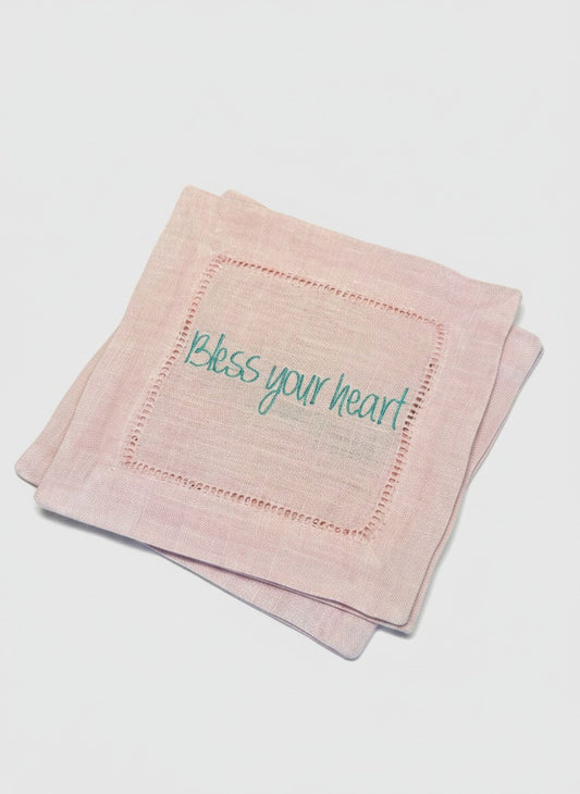 Bless your heart embroidered cocktail napkins